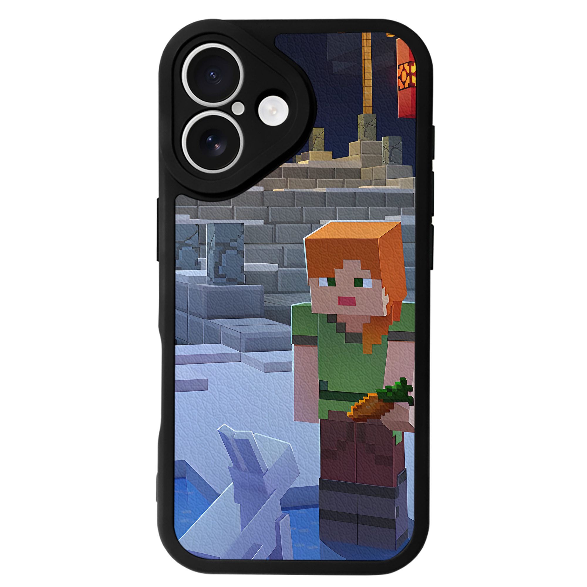 （画像用） マインクラフト ブロックの世界 Minecraft MC Block world 【iPhone 16シリーズ対応】シリコンスマホケース（レザー調） 材質：シリコン